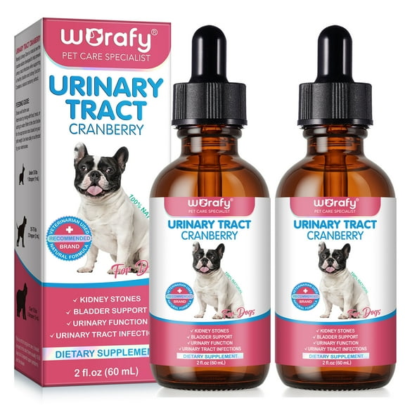 Worafy Urinary Tract Infection Drops for Dogs with Cranberry, Natural Bladder Support, Dog UTI, Bacon Flavor 60ml / 2 fl oz 2PCS