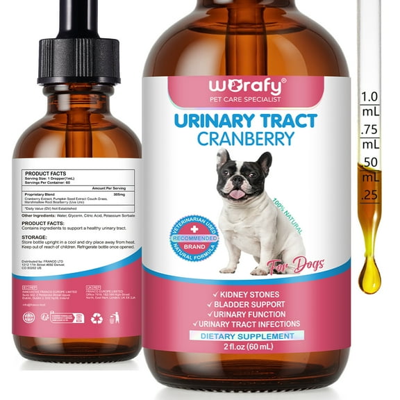 Worafy Urinary Tract Infection Drops for Dogs with Cranberry, Natural Bladder Support, Dog UTI, Bacon Flavor - 60ml / 2 fl oz
