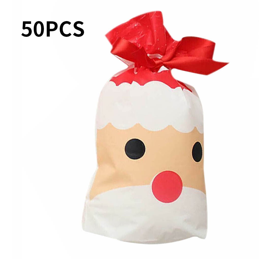 Christmas Drawstring Wrap Plastic Treat Bags Cookies Pouch Food Gift
