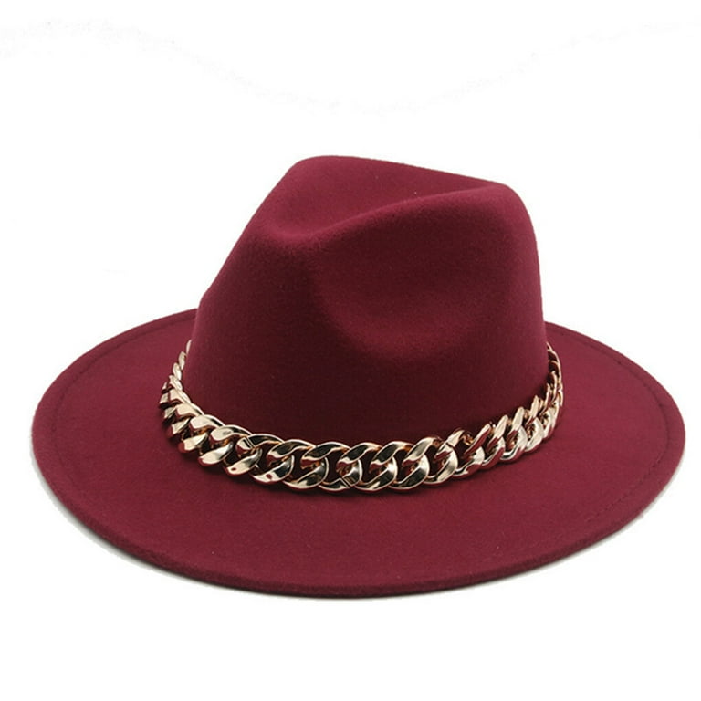 Worallymy Fedora Hats Unisex Sattin Weave Warm Gold Necklace
