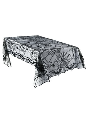 Worallymy Rectangular Lace Tablecloth Spiderweb Bat Table Cover Halloween Party Decor Supplies Table Cloth