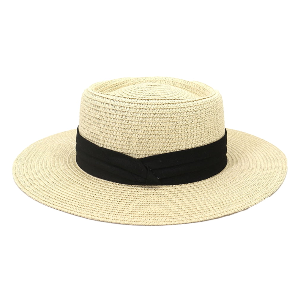 Worallymy Summer Women Wide Brim Straw Panama Roll up Hat Belt