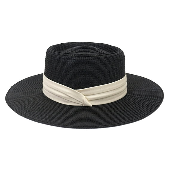 Worallymy Summer Women Wide Brim Straw Panama Roll up Hat Belt Buckle Fedora Beach Sun Hat UPF50+