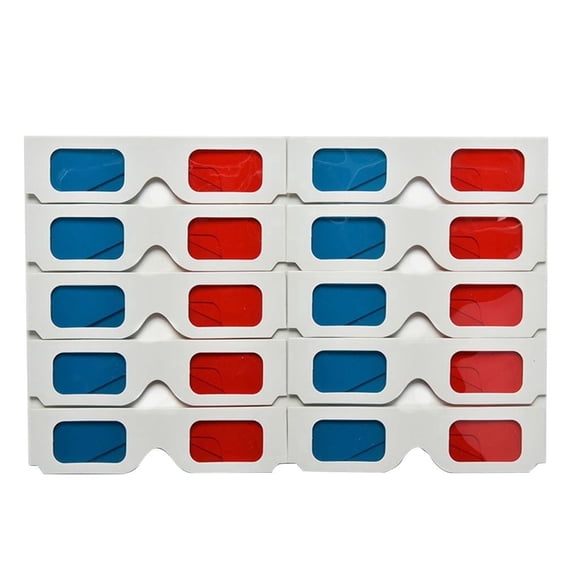 Worallymy Universal 10+ Anaglyph Red & Blue Cardboard 3D Glasses with Paper Frames, 10 Pieces per Set