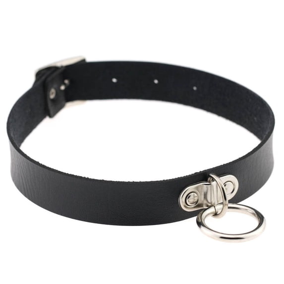 Worallymy Women Girls Gothic O-Ring Collar Punk PU Leather Choker Necklace Short Necklace Jewelry Neck Harness