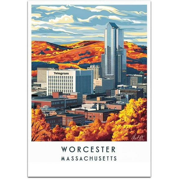 Worcester Map Retro Style Travel Canvas, Worcester Map Vintage Rustic Canvas Print, Home Office Wall Decoration, Worcester Map Country Canvas Canvas C6HPra