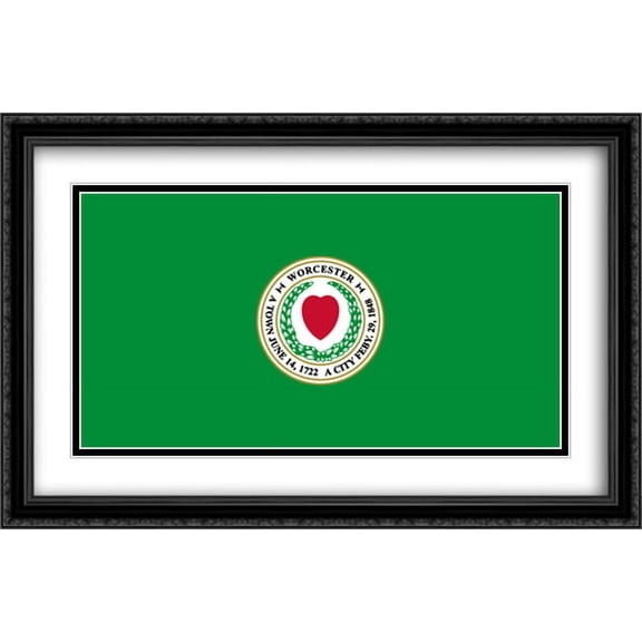 Worcester, Massachusetts 2x Matted 40x26 Large Black Ornate Framed Art Print by The Flag Art Print Series