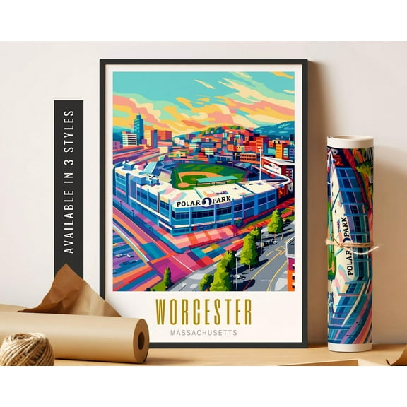 Worcester Massachusetts Art Poster Travel City Wall Art Worcester Ma Gift Destination City Travel Poster Art Wall Decor Home Decor, 16x24 UNFRAMED
