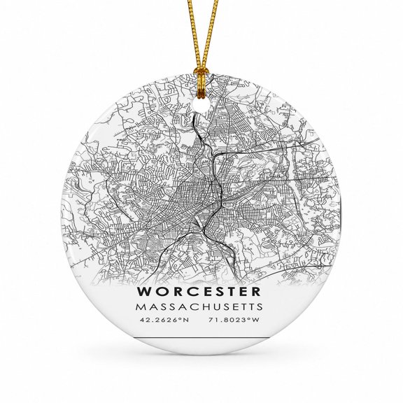 Worcester Travel Map Ornament, Massachusetts Map Ornament, Travel Souvenir Keepsake Christmas Tree Ornament