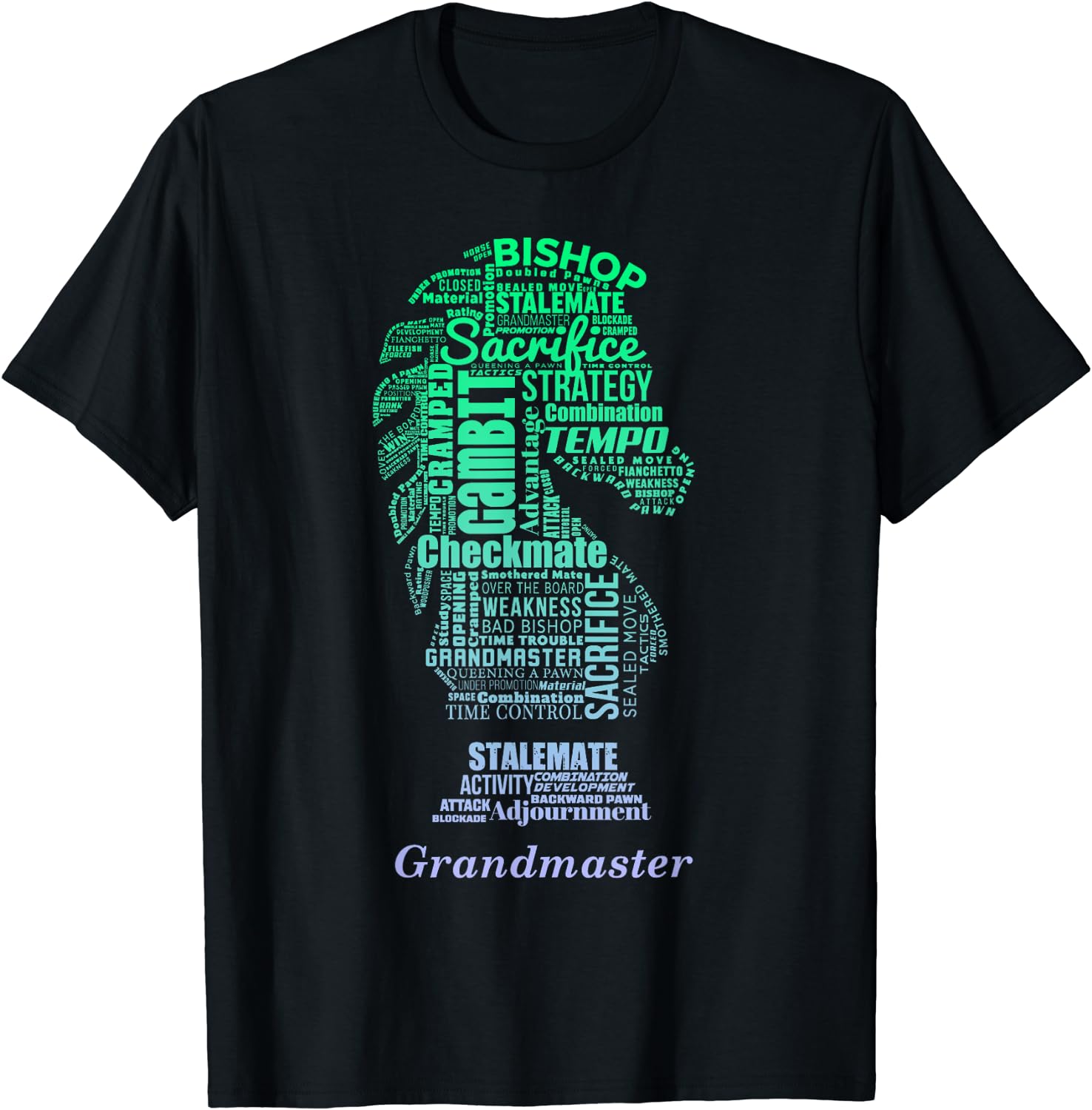 Word Art Chess Piece Tshirt for Chess Player Bishop Chess T-Shirt Black ...