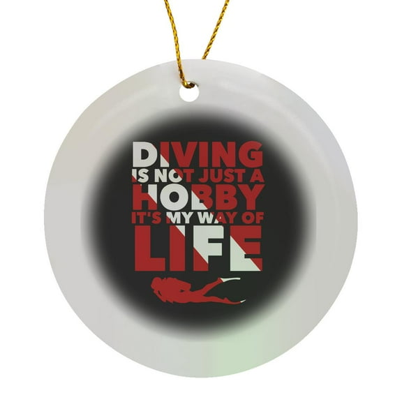 3drose, Word Art for Scuba Divers in Red White Dive Flag Colors, Circle Porcelain Ornament