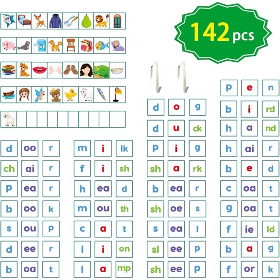 Word Building Center Pocket Chart for Educational Preschool Learning Resources, Syllable, Word Recognition Pocket Chart with Word Families Cards, Classroom Pocket Chart, Teacher Pocket Charts$$Office