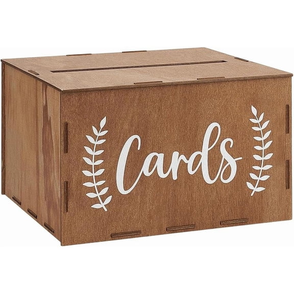 Word Card Printed Wood Wedding Card Storage Boxes Rectangle Camel 26.6x29.2x17.8cm for DIY