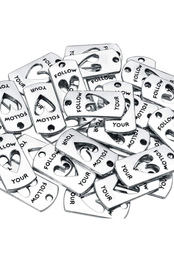 Word Charms Collection,30pcs Antique Silver Message Pendants Inspirational Lettering charms for Jewelry Making Decoration Crafting,20 x 10mm (follow your)