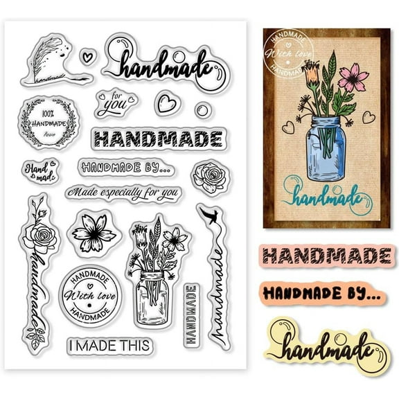 Word Clear Stamps Handmade Text Rubber Stamps Transparent Silicone Stamps PVC Plastic Clear Stamps for Card Making Photo Album Decoration and DIY Scrapbooking 4.33x6.30inch