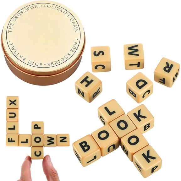Word Dice Game for Adults & Teens - 12 Wooden Letter Dice for Spelling, Vocabulary, Travel & Family Game Night | Portable Crossword Game with Storage Box (Word Building Game)TT