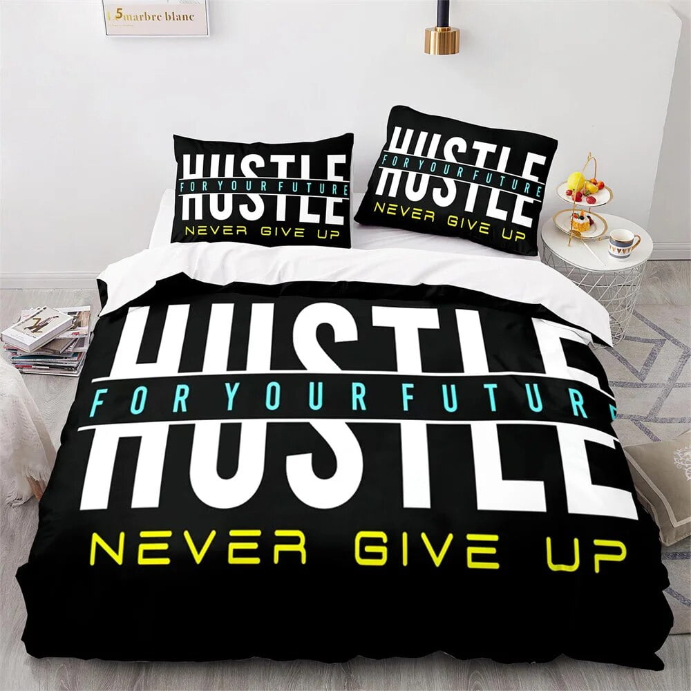 Word Duvet Cover Set Never Give Up Words Print Comforter Cover for Kid