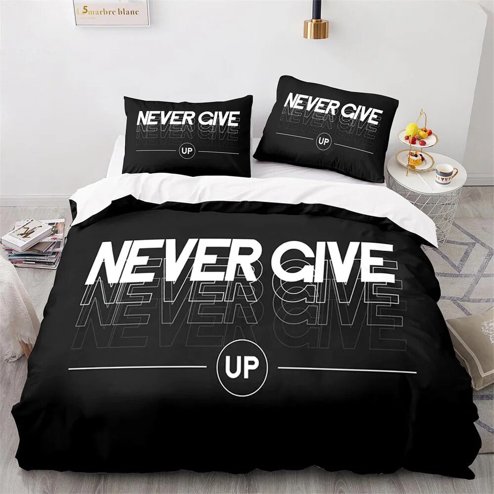 Word Duvet Cover Set Never Give Up Words Print Comforter Cover for Kid