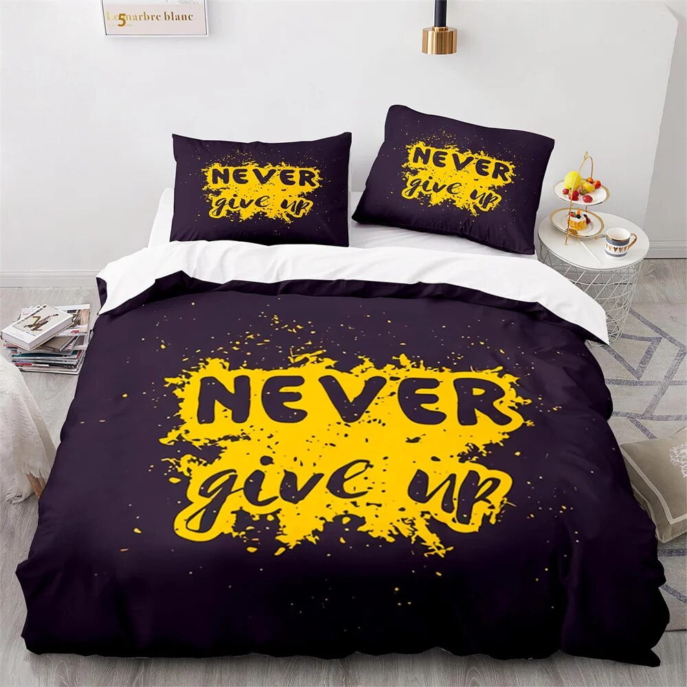 Word Duvet Cover Set Never Give Up Words Print Comforter Cover for Kid