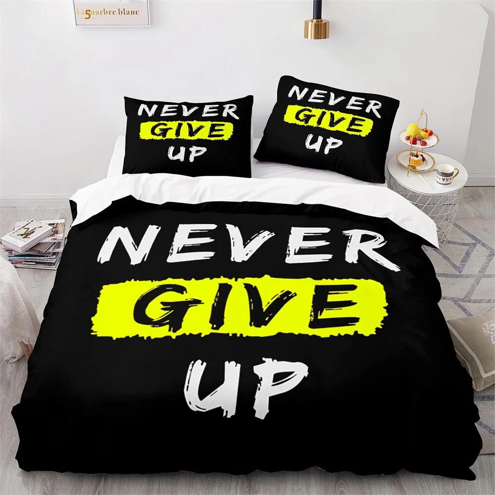 Word Duvet Cover Set Never Give Up Words Print Comforter Cover for Kid