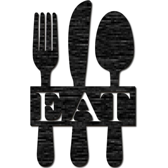 Word Eat Sign Laser Cut Wood Letter Sign Fork Spoon Wall Decor Cutouts Unfinished Wooden Signs Wall Art Hanging Sculpture for Crafts DIY Farmhouse Kitchen Dining Room Black 11.8x7.5Inch Black