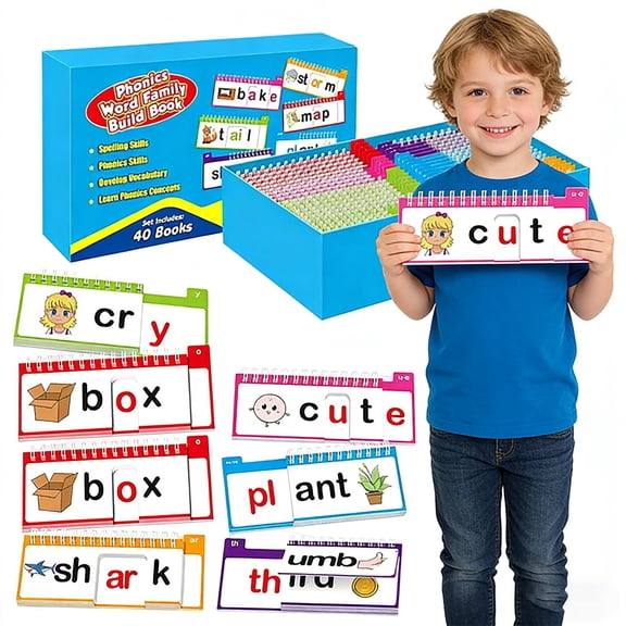 Word Family Build Book, 40 Read and Rhyme Flip Books, Learn to Read Phonics Flash Cards, Sight Words Flash Cards for Homeschool Preschool Learning Activities