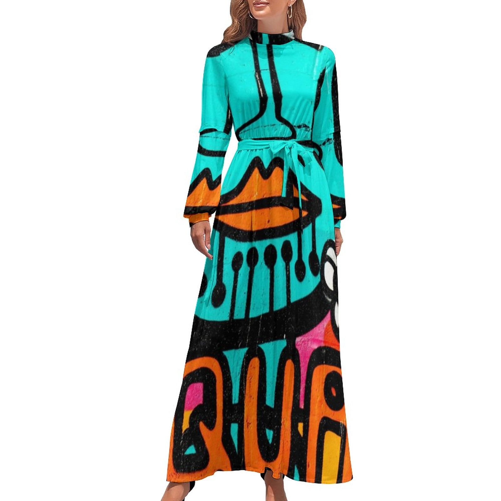 Word Graffiti Art Dress Dream Team Print Sexy Maxi Dress Stylish Bohemia  Long Dresses High Waist Print Clothes - Walmart.com