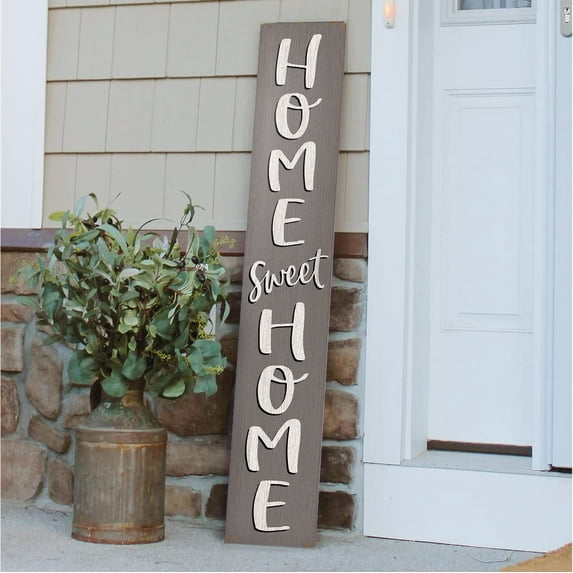 My Word! Gray Home Sweet Home Welcome Sign and porch leaner for Front Porch, Yard, Deck, Patio, or Wall - Indoor Outdoor Decorative Farmhouse Rustic Vertical Home Decor 8"x46.5"
