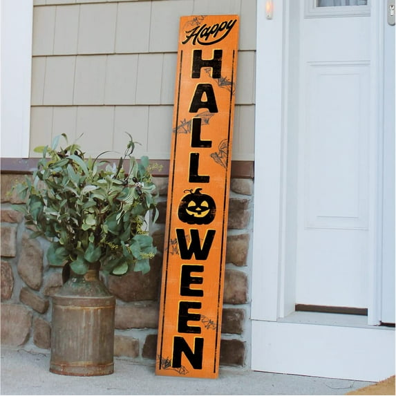 My Word! Happy Halloween Porch Board Welcome Sign and porch leaner for Front Porch, Yard, Deck, Patio, or Wall - Indoor Outdoor Decorative Farmhouse Rustic Vertical Home Decor 8"x46.5"