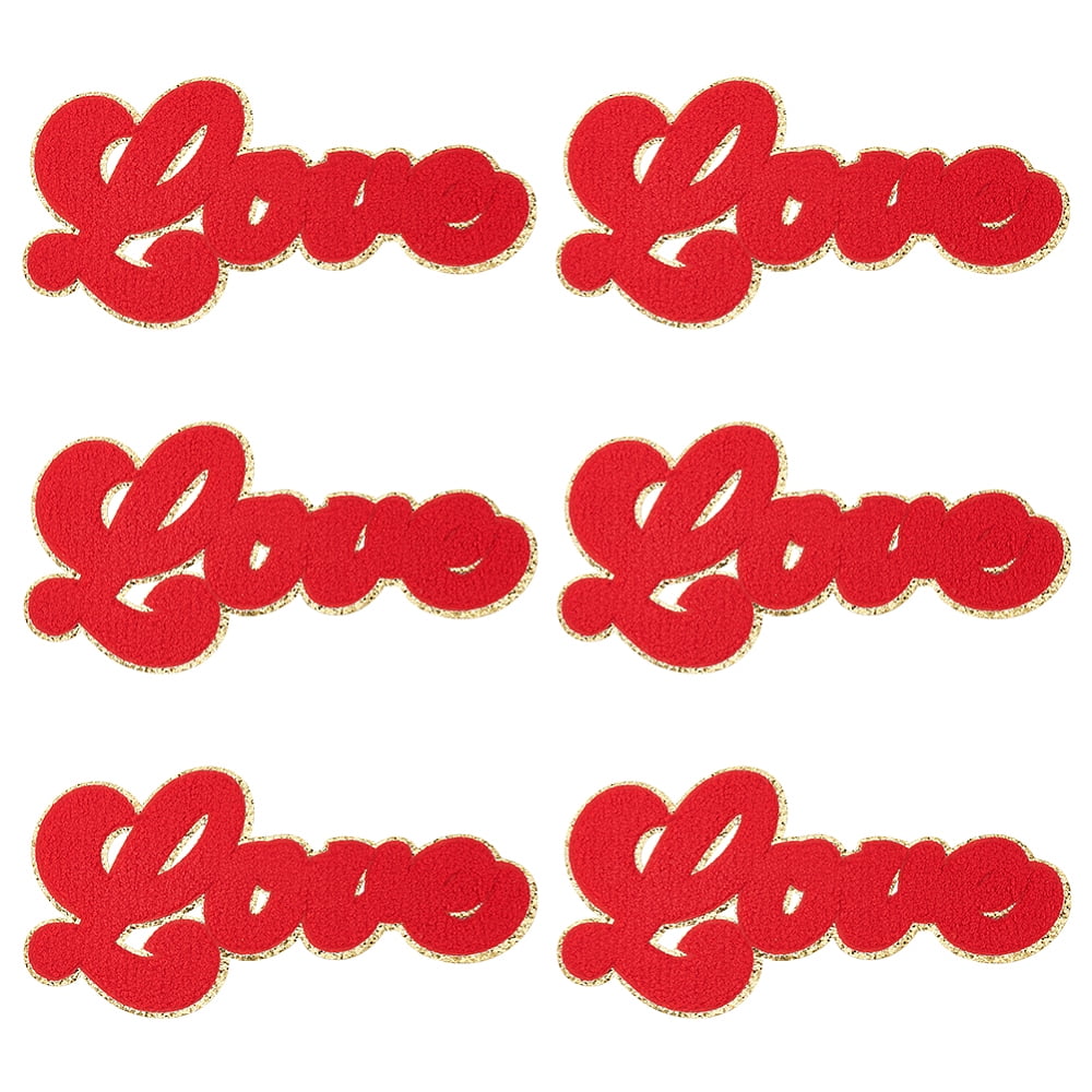 Word Love Towel Embroidery Cloth Iron on/Sew on Patches Costume Accessories Appliques with Gold Edge Red 126x246x3mm 6pcs/box