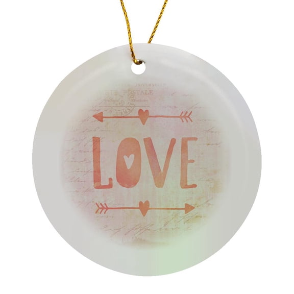 3drose, Word Love Typography Art with Arrows, Circle Porcelain Ornament