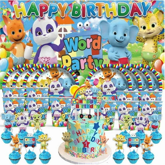 Word Party Birthday Cups Party Supplies Decor Backdrop Paper Plates Fans Decorations Banner