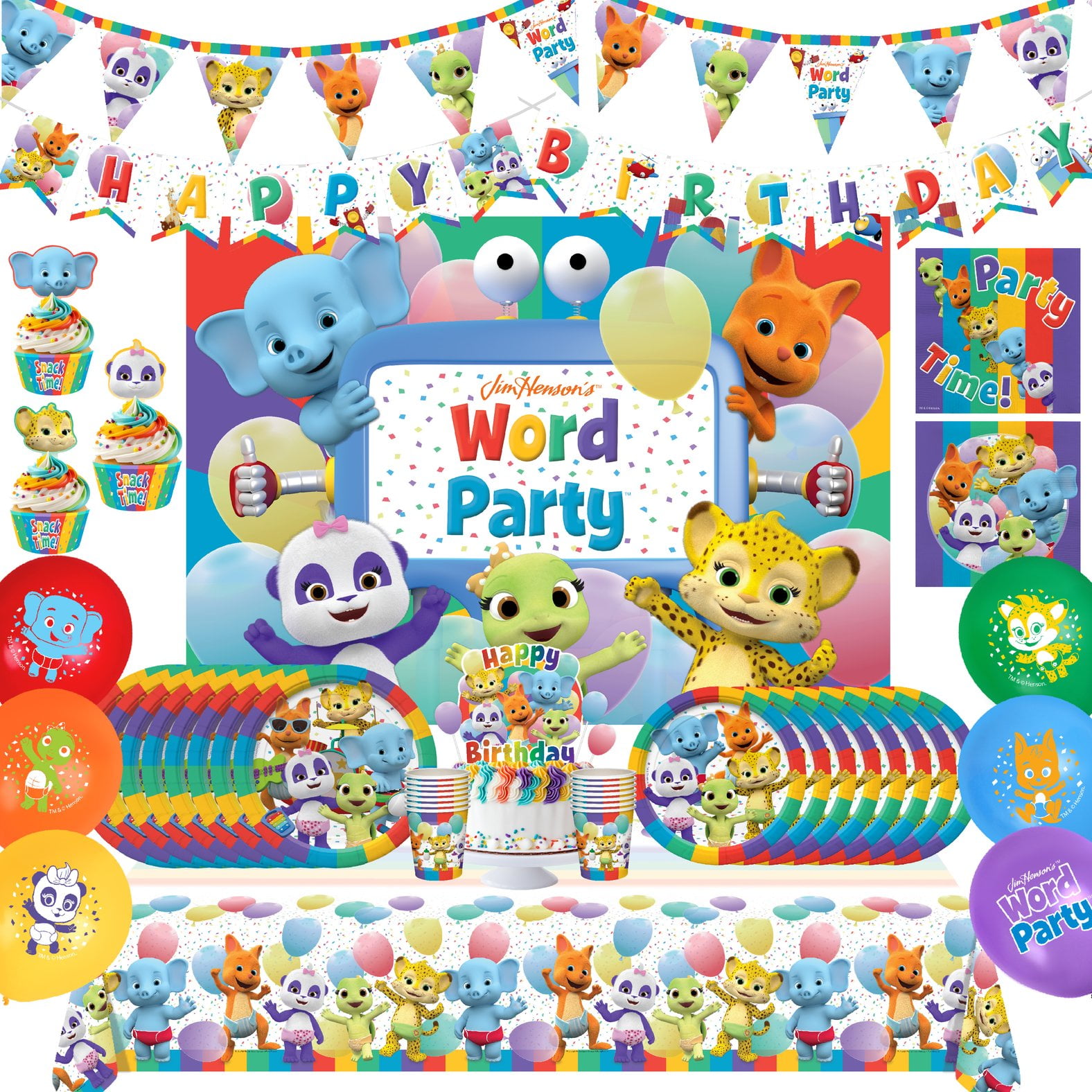 Colorful Word Party Birthday Supplies Set for 24 Guests