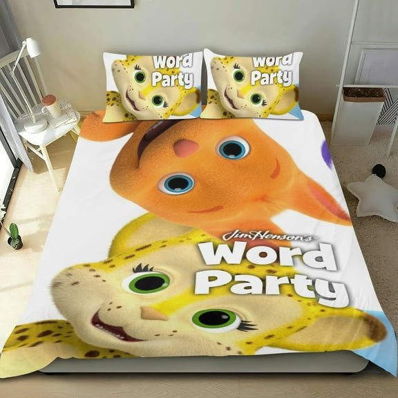 Word Party Themed Bed Sheet Set Three Piece Set 53x79 Inches Comfortable And Skin Friendly Unique Design Creating A Star Studded Night Home Decor Gifts For Family Friends fans