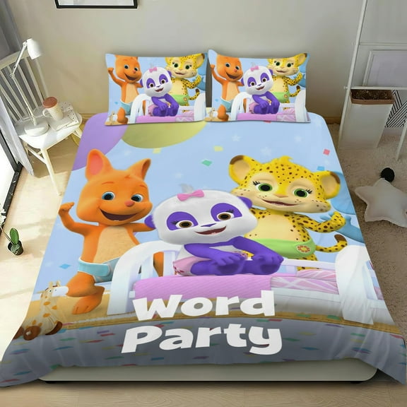 Word Party-themed Bed Sheet Set Three Piece Set Comfortable And Skin Friendly Unique Design Home Decor Gifts For Family Friends fans54''x79''135cm*200cm