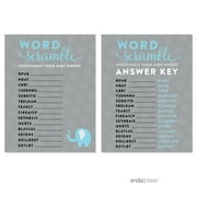Word Scramble Gray Boy Elephant Baby Shower Games , 20-Pack