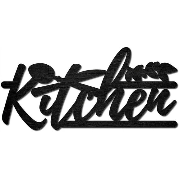 Word Sculpture Wood Sign Wooden Kitchen Laser Cutout Unfinished Slices Wood Craft DIY Black Wall Sign Ornaments Art