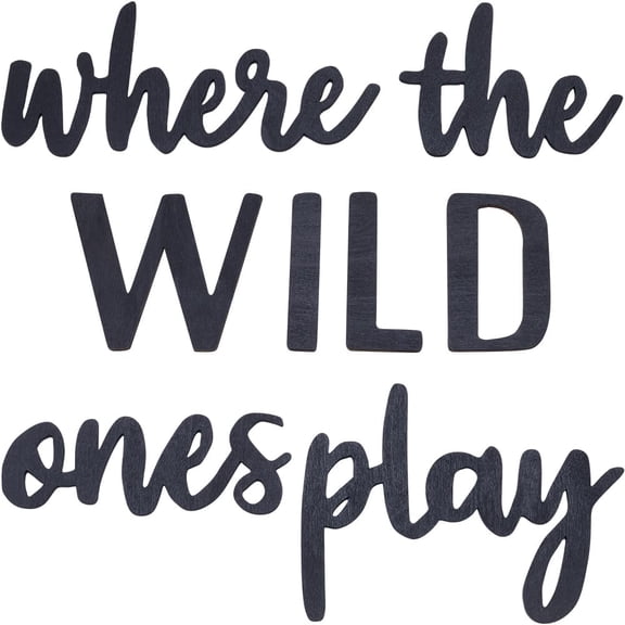 Word Sculpture Wood Sign Wooden Laser Cutout Unfinished Slices Wood Crafts DIY Black Wall Sign Ornaments Art for Personalized Front Door Kitchen Home Wall Decor-Where The Wild One Play Black DIY