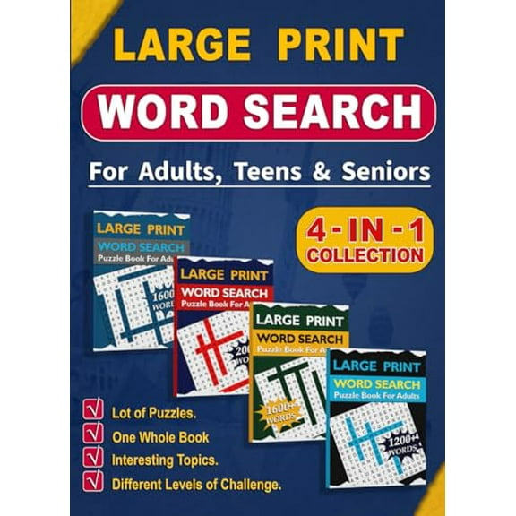 Pre-Owned Word Search for Adults ( Large Print ): Large Print Word Search Puzzle Book for Seniors, Adults & Teens. Themed Word Find Puzzles. Activity Book & Brain Games for Adults Paperback