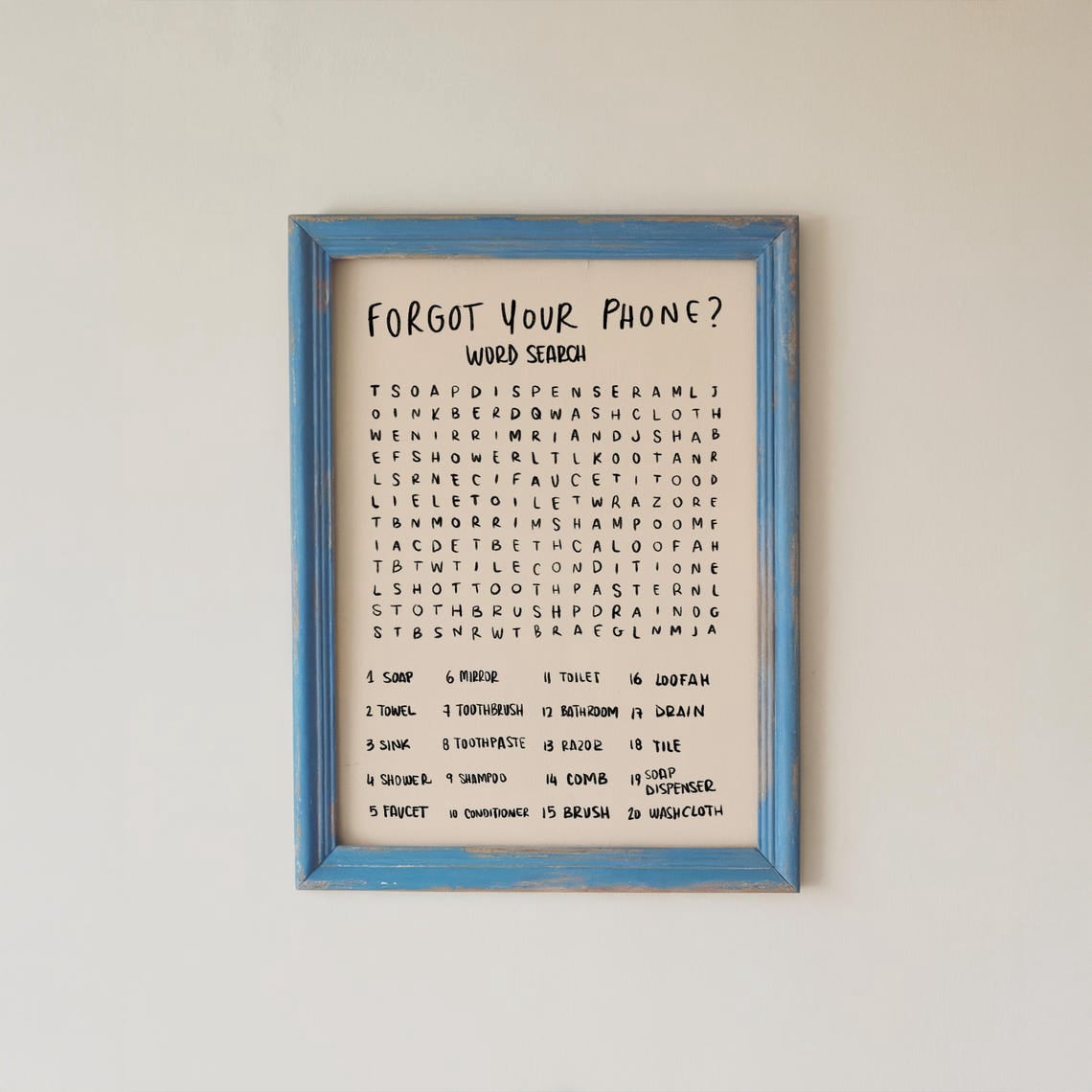 Word Search Forgot Your Phone Guest Bath Wall Art Print, Bathroom And