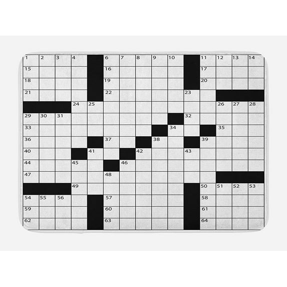 Word Search Game Bath Mat, Blank Newspaper Style Crossword Theme Numbers in Word Grid, Plush Bathroom Decor Mat with Non Slip Backing, 29.5" X 17.5", White Black