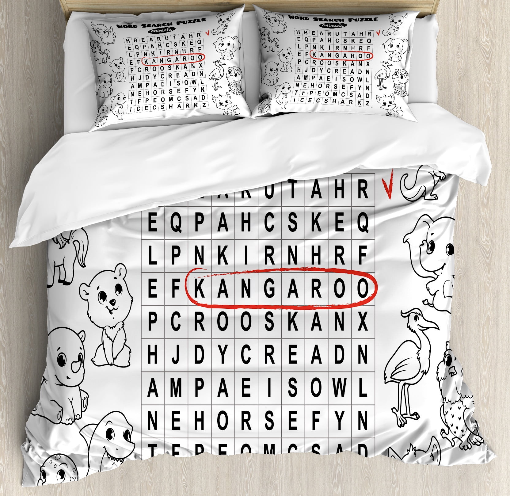 Sham Word Word Search Game Duvet Cover Set, Black and White Game Sheet Design ...