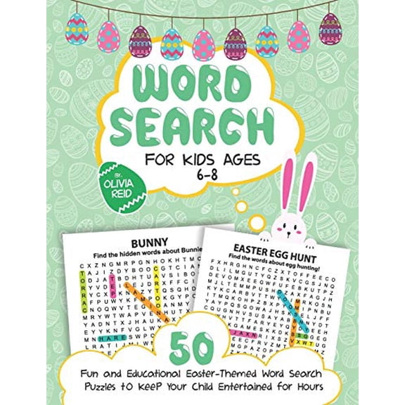 Pre-Owned Word Search for Kids Ages 6-8: 50 Fun and Educational Easter Themed Word Search Puzzles To Keep Your Child Entertained For Hours (Large Print Activity Book For Kids) Paperback