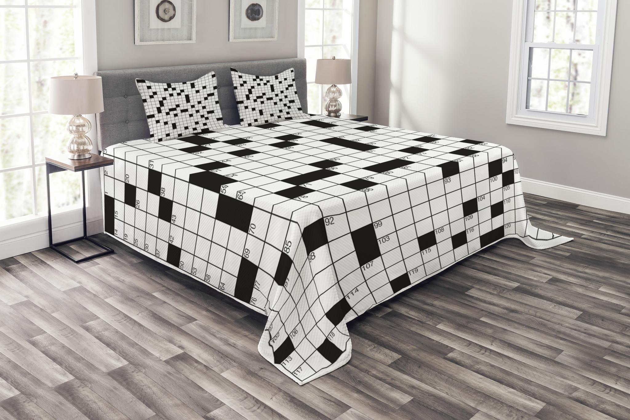 Word Search Puzzle Bedspread Set Queen Size, Classical Crossword Puzzle
