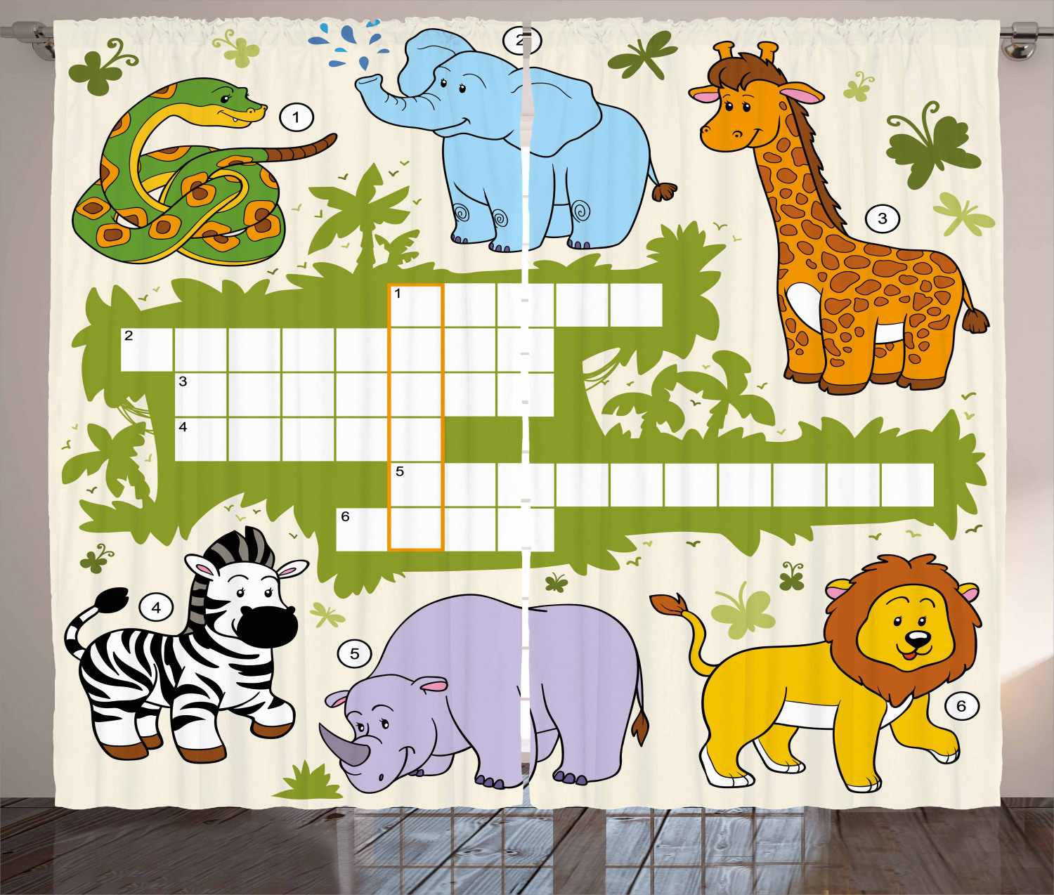 Word Search Puzzle Curtains 2 Panels Set, Colorful Crossword Game for