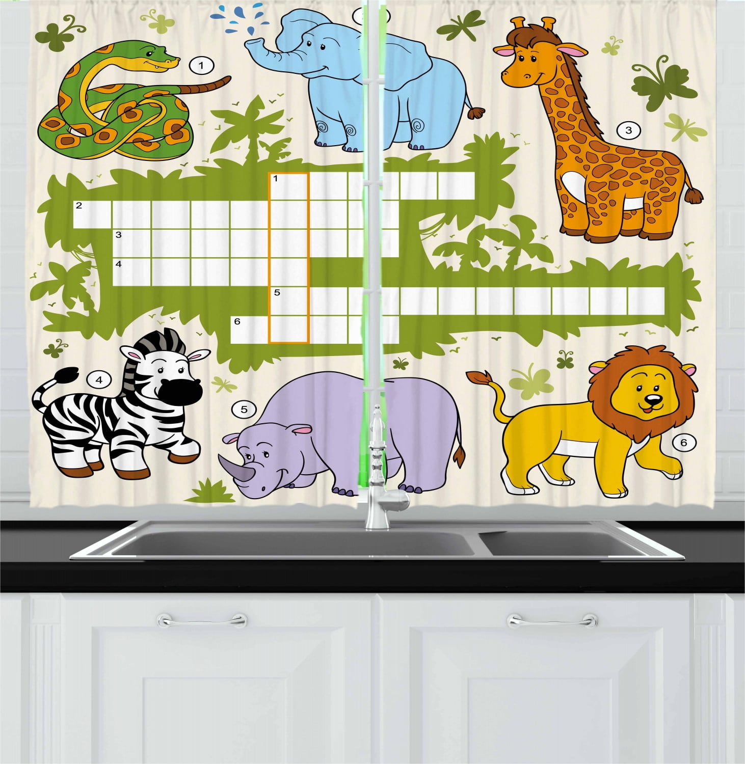 Word Search Puzzle Curtains 2 Panels Set, Colorful Crossword Game for