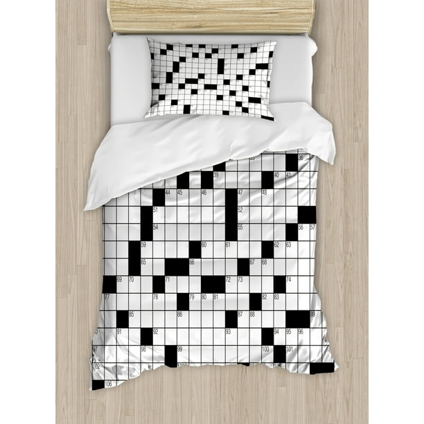Word Search Puzzle Duvet Cover Set Twin Size, Classical Crossword