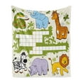 thumbnail image 1 of Word Search Puzzle Soft Flannel Fleece Throw Blanket, Colorful Crossword Game for Children Wild Jungle Safari Animals Grid, Cozy Plush for Indoor and Outdoor Use, 50" x 70", Multicolor, by Ambesonne, 1 of 5