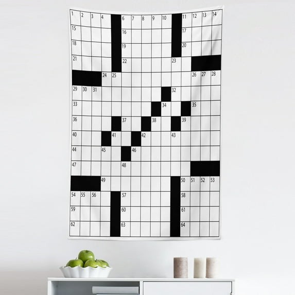 Word Search Puzzle Tapestry, Blank Newspaper Style Crossword Theme Numbers in Word Grid, Fabric Wall Hanging Decor for Bedroom Living Room Dorm, 5 Sizes, Black and White, by Ambesonne