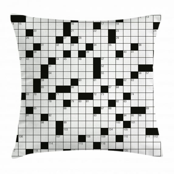 Word Search Puzzle Throw Pillow Cushion Cover, Classical Crossword Puzzle with Black and White Boxes and Numbers, Decorative Square Accent Pillow Case, 18 X 18 Inches, Black and White, by Ambesonne